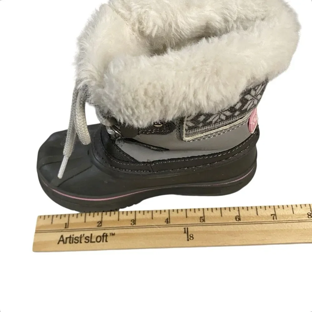 London Fog Lil Tottenham Winter Snow Boots Gray/Black/Pink Faux Fur Toddler Sz 7